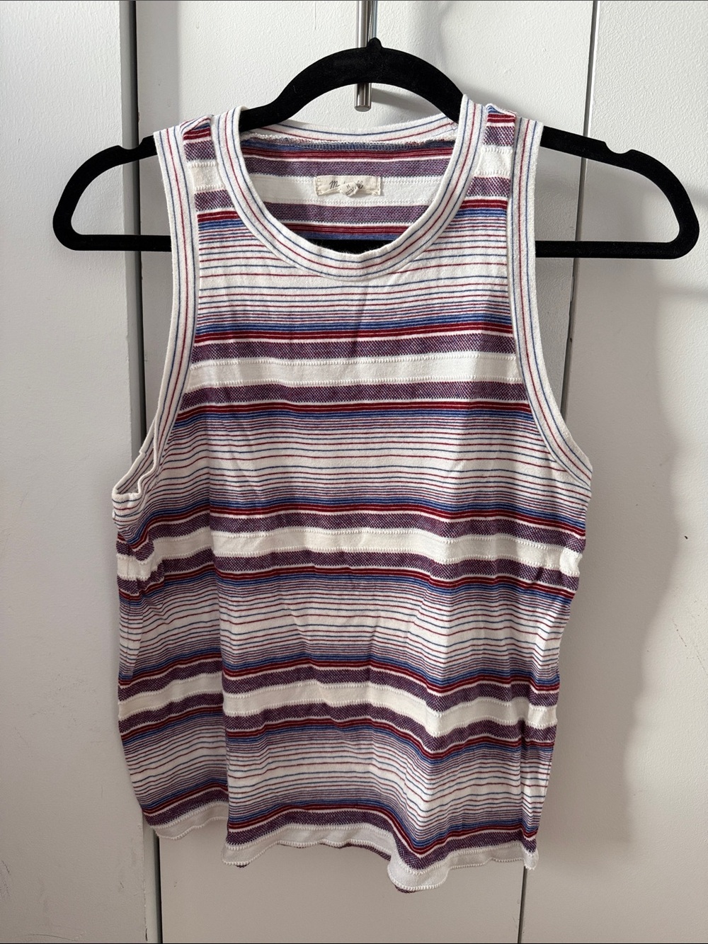 Madewell White Tank Top with blue & Red Stripe Detail